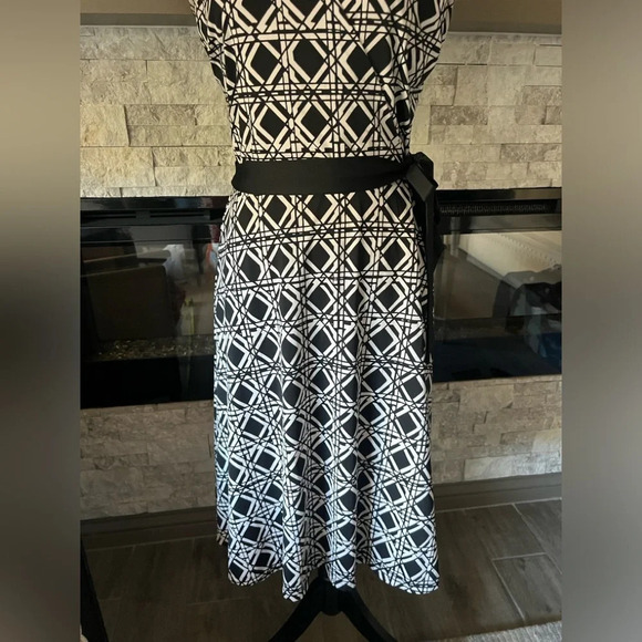 Alyn Paige size Large geometric slip on belted A-line dress - Picture 6 of 9